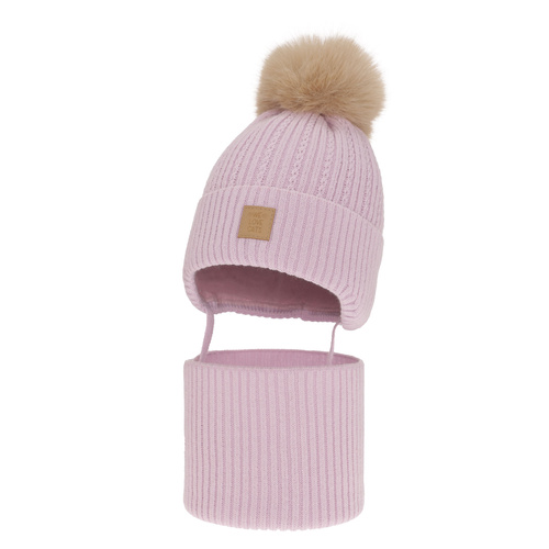 Meisjes winter set (muts en sjaal), lila, met garen pompon, Betty