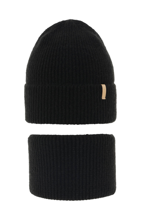 Meisjes winter set muts en buissjaal, zwart, Edila