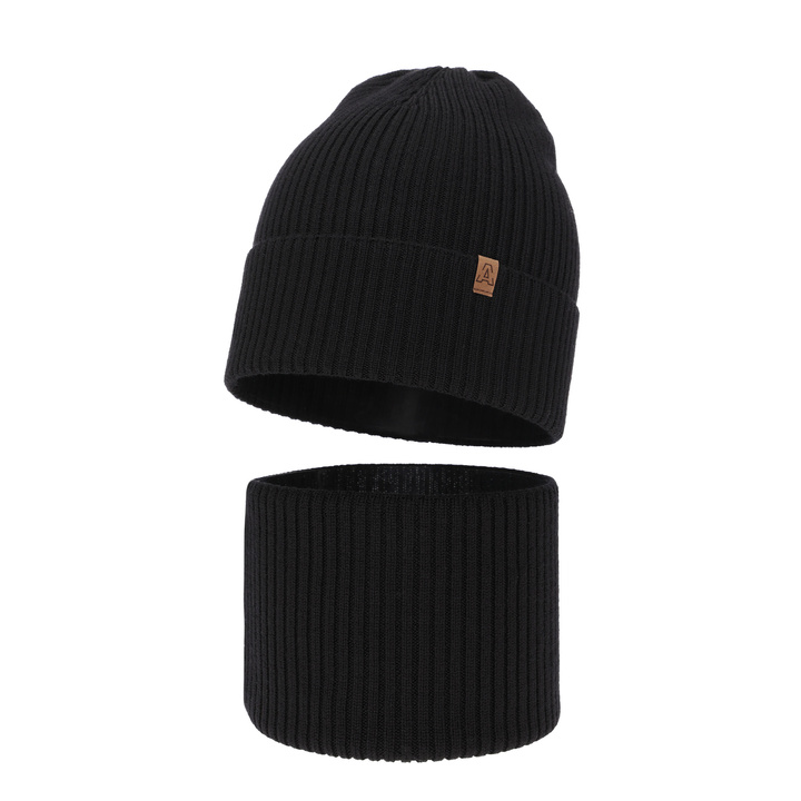 Jongens herfst/lente set muts en buissjaal, zwart, 100% Merino Wol, Lemas