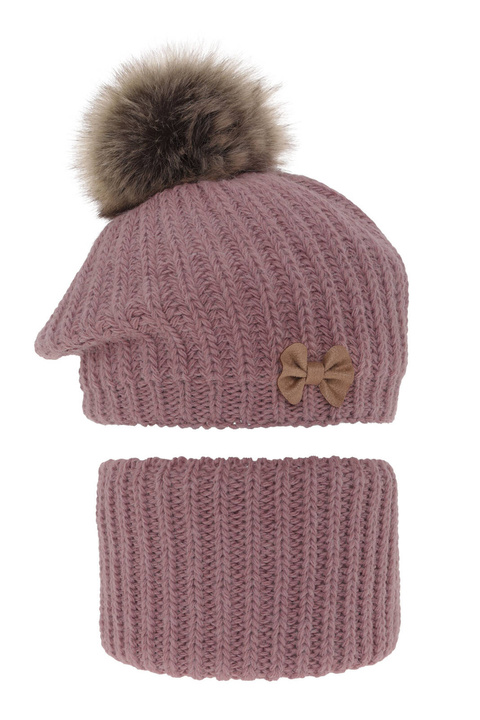Meisjes winter set muts en buissjaal, Wrzosowy, Met garen pompon, Polinezja