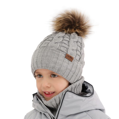 Jongens winter set, beige, met garen pompon, Cent