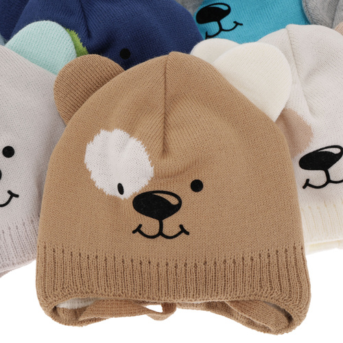 Jongens herfst/lente muts, lichtblauw, met bindkoorden, Kasper