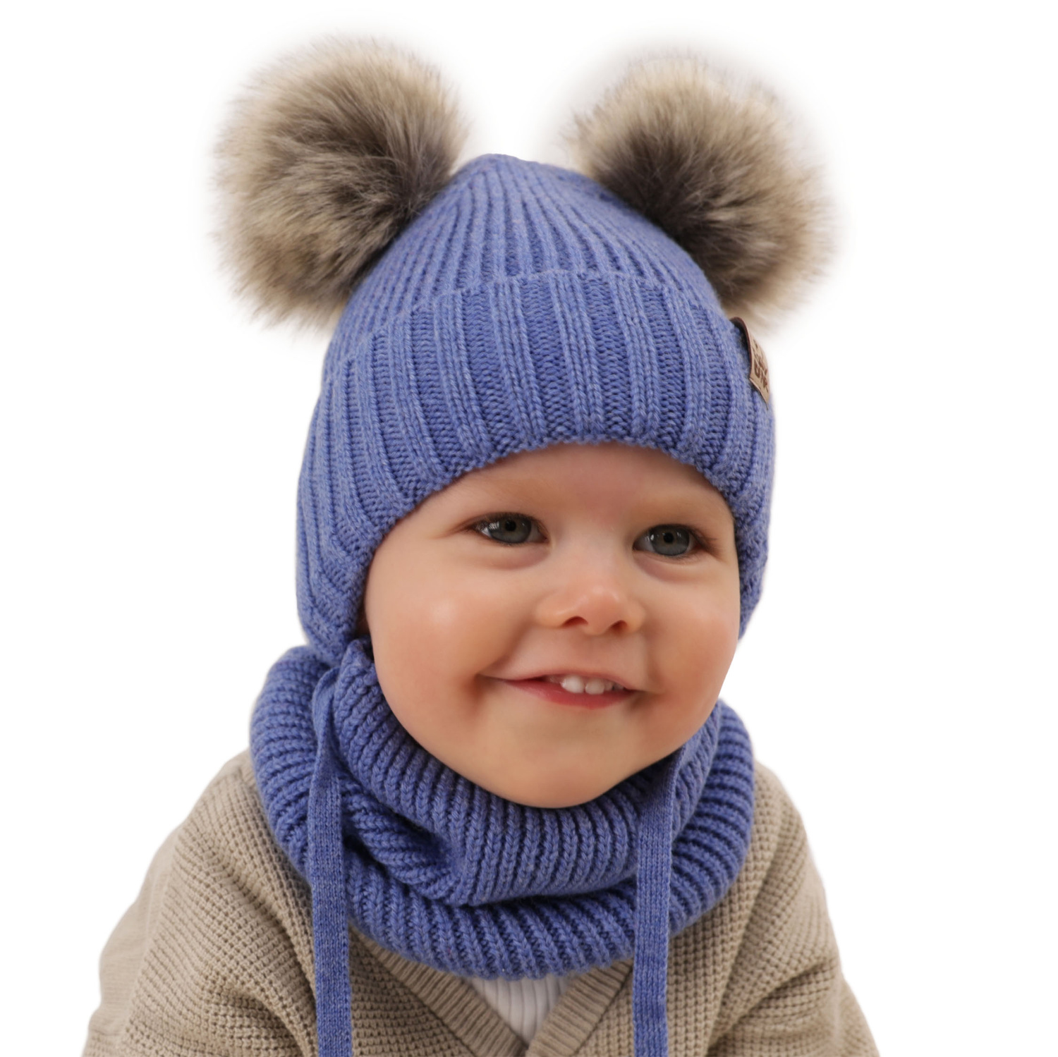 Jongens winter set, wit, 100% Merino Wol, Met bindkoorden, Konor