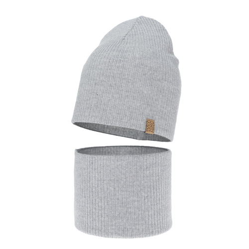 Meisjes herfst/lente set muts en buissjaal, grijs, 100% Merino Wol, Ricona