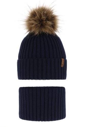 Jongens winter set, blauw, met garen pompon, Onyks