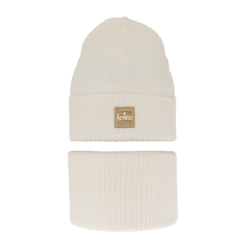 Meisjes herfst/lente set muts en buissjaal, puuvillalla, creme, Furora