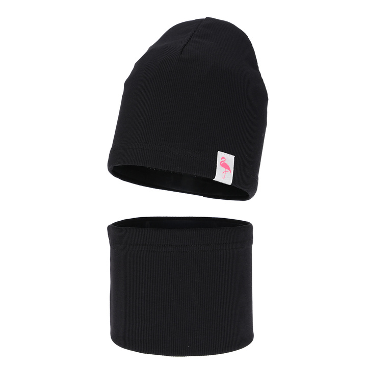 Meisjes herfst/lente set muts en buissjaal, katoen, zwart, Rumilla