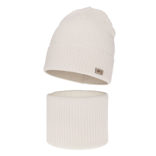 Meisjes herfst/lente set muts en buissjaal, wit, 100% Merino Wol, Itra