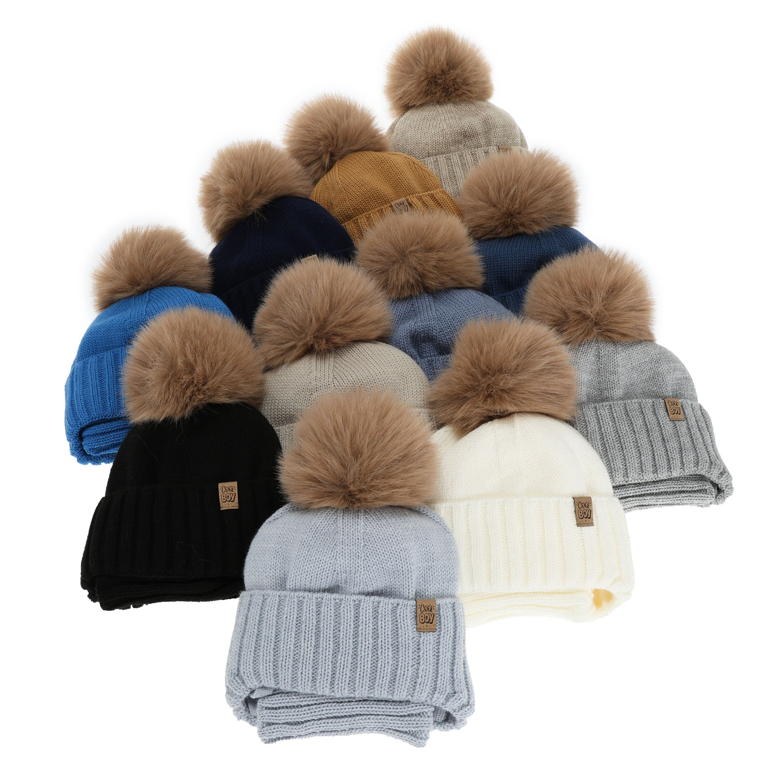 Jongens winter set, beige, met garen pompon, Talens