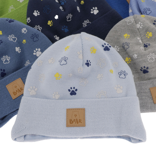 Jongens herfst/lente muts, blauw, met bindkoorden, Folik