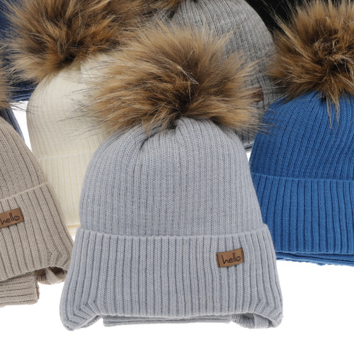 Jongens winter set, lichtblauw, met garen pompon, Bergo