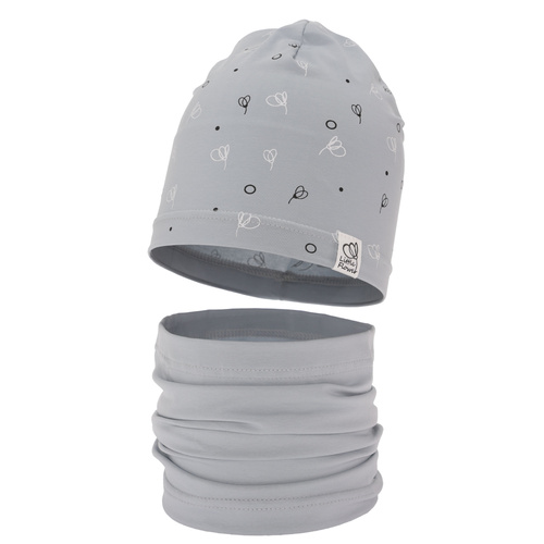 Meisjes herfst/lente set muts en buissjaal, grijs, katoenen, Fiora