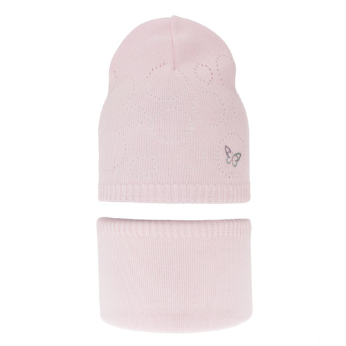 Meisjes herfst/lente set muts en buissjaal, puuvillalla, roze, Amarilla