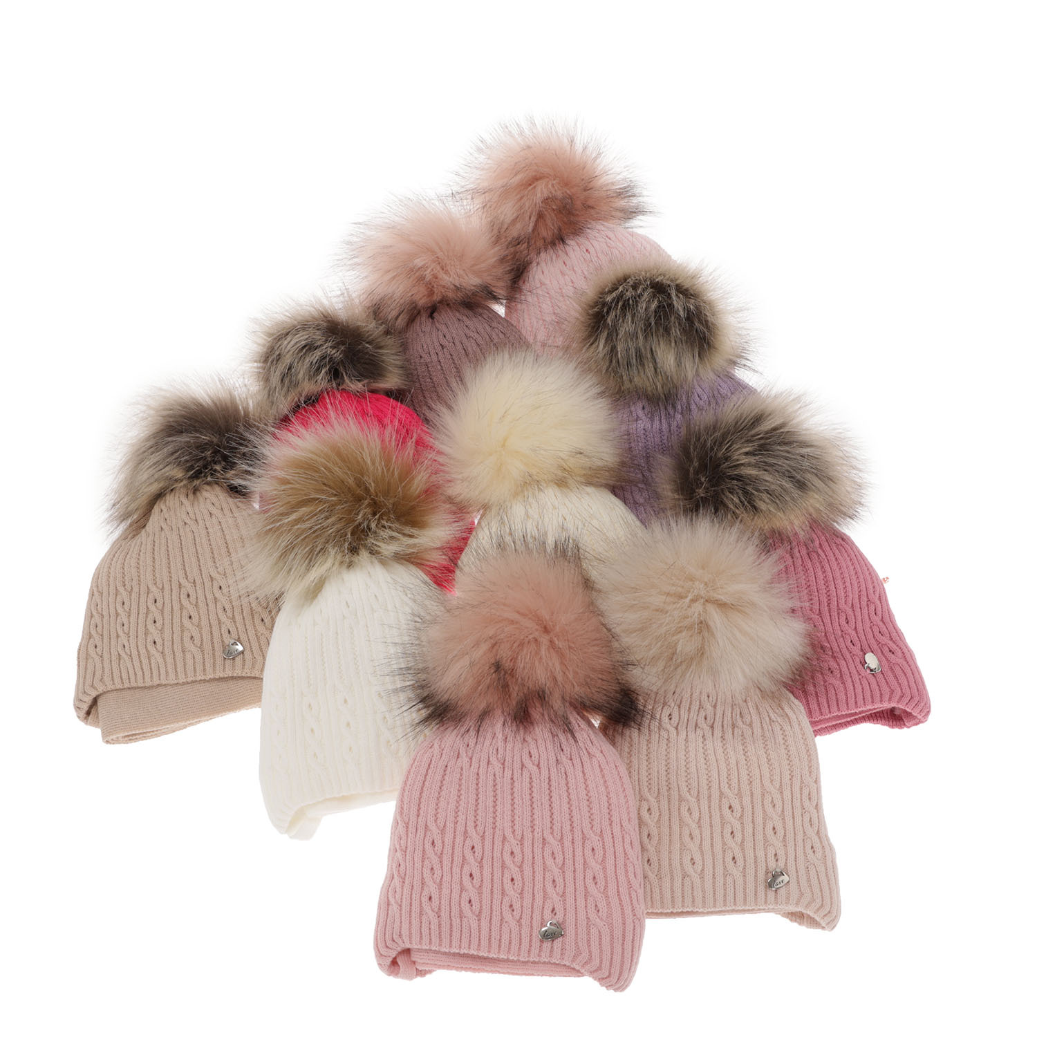 Meisjes winter set muts en sjaal, beige, met garen pompon, Amana