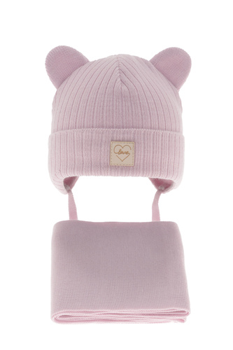 Meisjes winter set muts en sjaal, lila, met bindkoorden, Antola