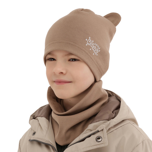 Jongens herfst/lente set muts en buissjaal, donker beige, Cymes