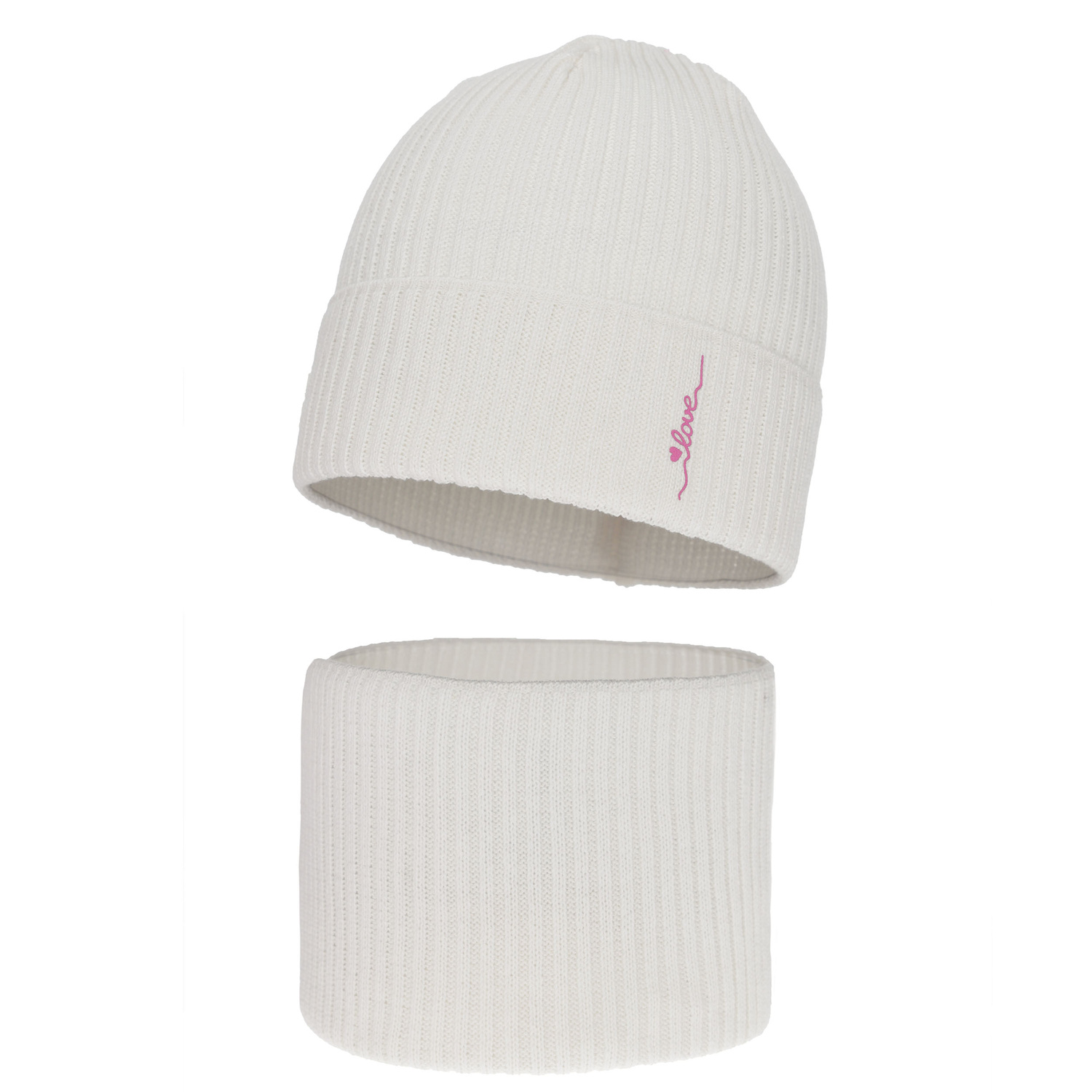 Tyttöjen syys/kevät setti: pipo ja putkihuivi, puuvillalla, valkoinen, Elvara