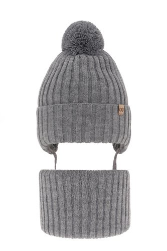 Jongens winter set, grijs, met garen pompon, Carlo