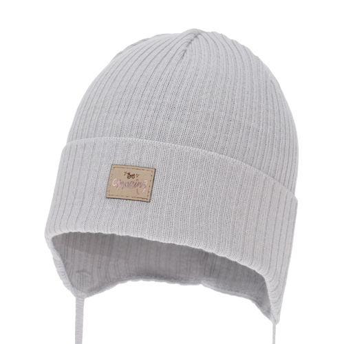 Tyttöjen syys/kevät pipo, vaalean harmaa, nauhoilla, puuvillalla, Tindra