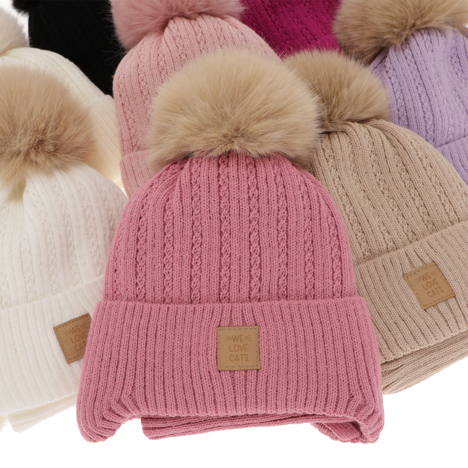 Meisjes winter set, roze, met garen pompon, Betty
