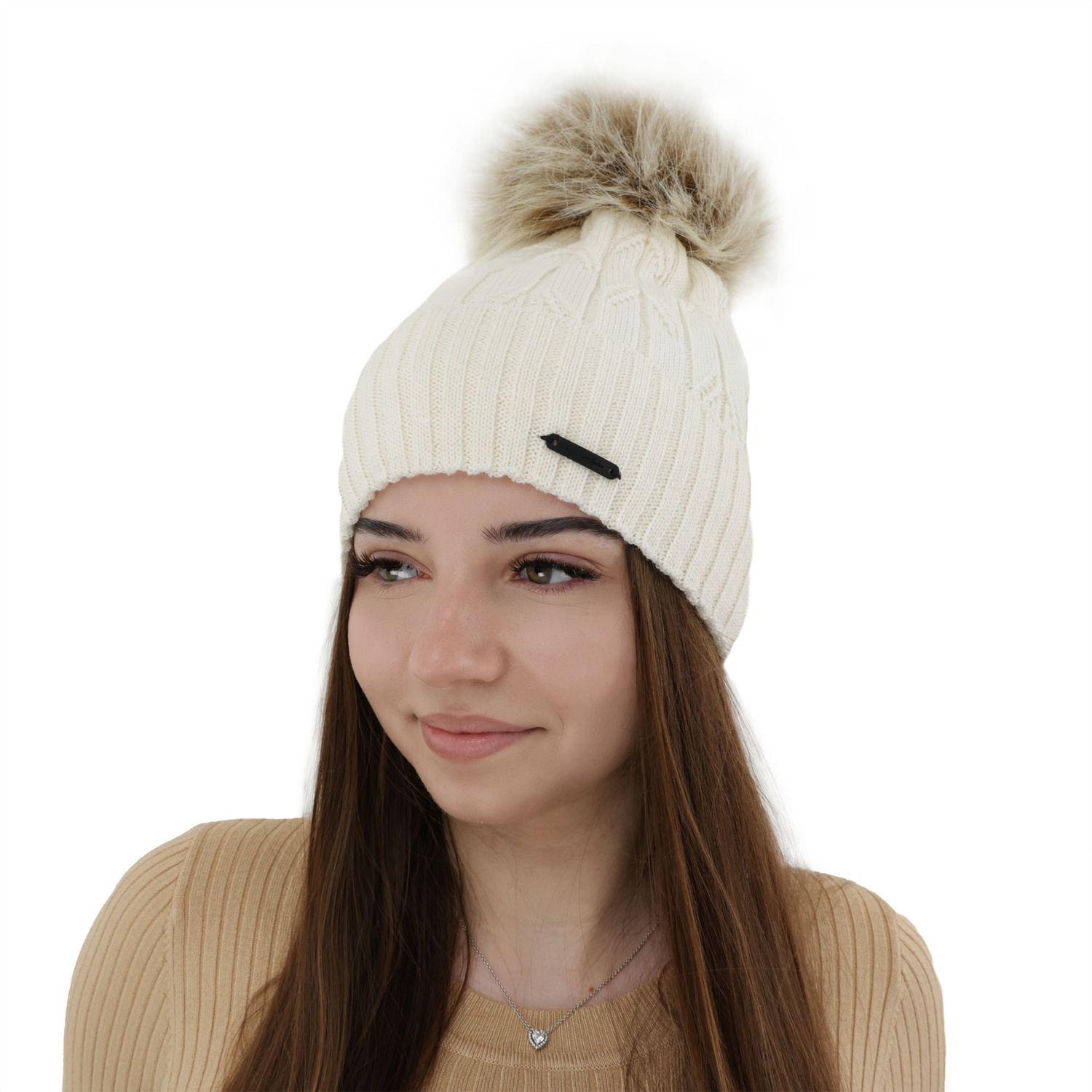 Dames wintermuts, kremowy, met merinowol, Talaria