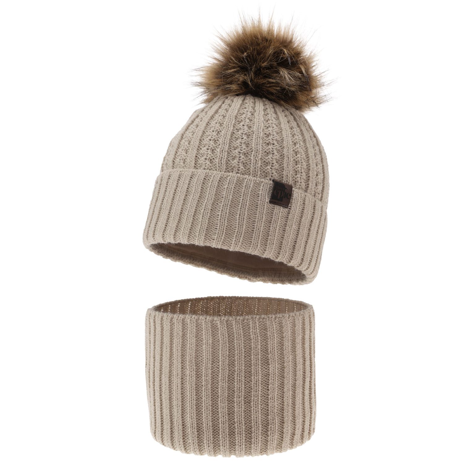 Jongens winter set, beige, met garen pompon, Lars