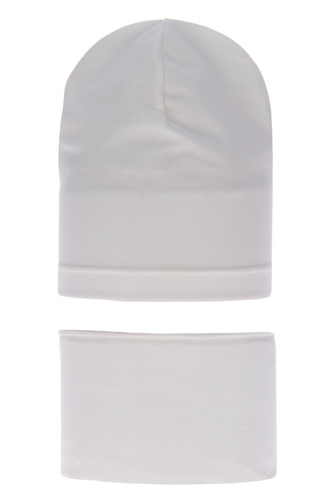 Meisjes herfst/lente set muts en buissjaal, creme, katoenen, Hazelka