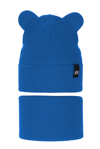 Jongens herfst/lente set muts en buissjaal, puuvillalla, blauw, Grajan
