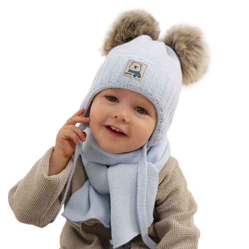 Jongens winter set, kremowy, met twee pompons garen, met bindkoorden, Jewel