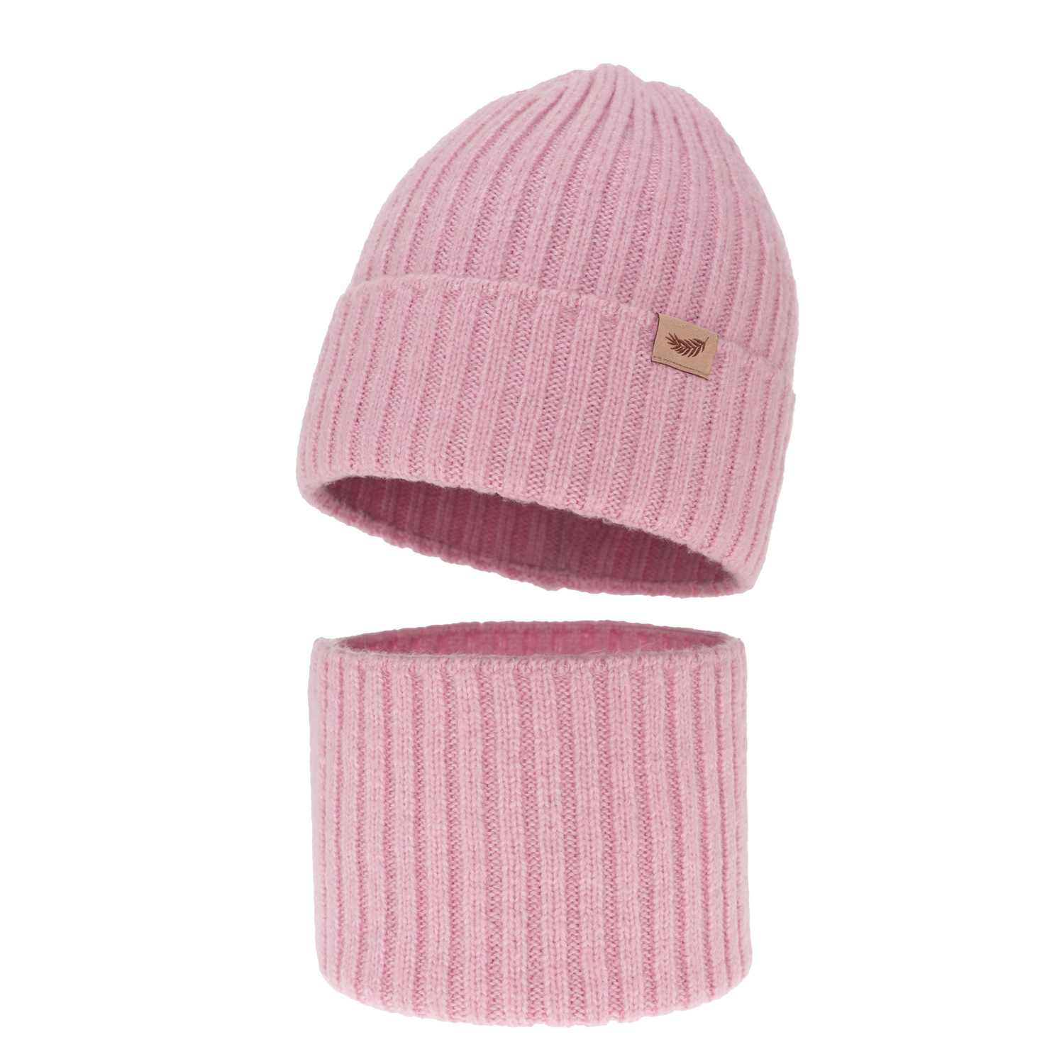 Meisjes winter set muts en buissjaal, roze, met merinowol, Karmina