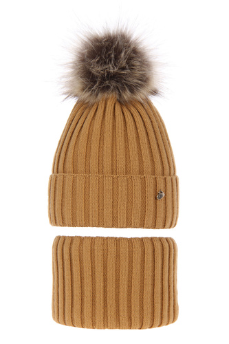 Meisjes winter set muts en buissjaal, camel, Wilma