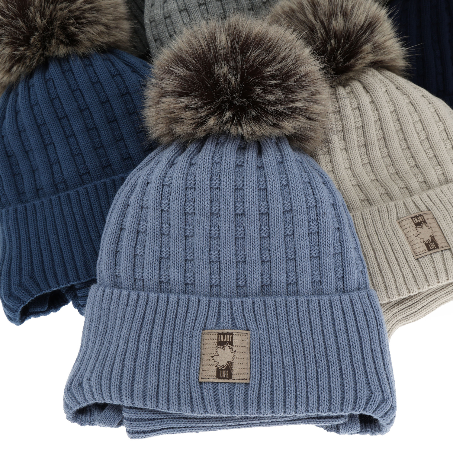 Jongens winter set, kremowy, met garen pompon, Fiamanto