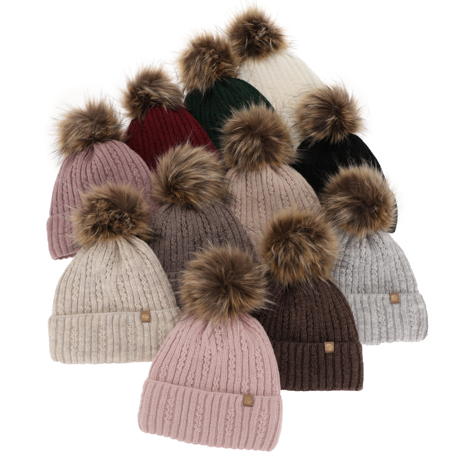 Dames wintermuts, kremowa, met garen pompon, Savona