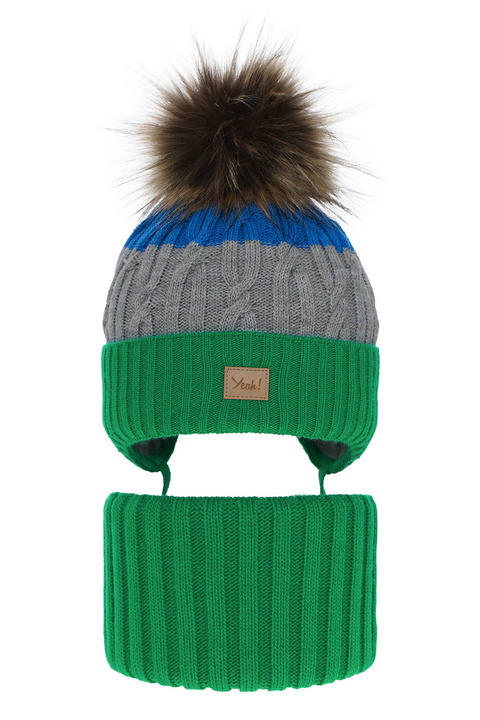 Jongens winter set, groen, met garen pompon, Maxwell