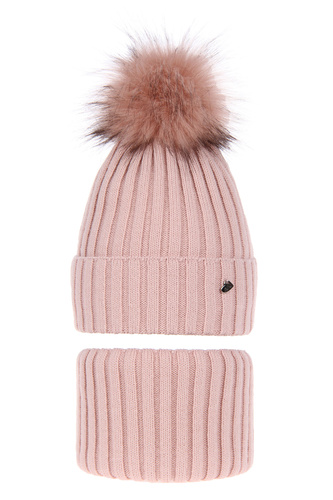 Meisjes winter set, roze, met garen pompon, Wilma