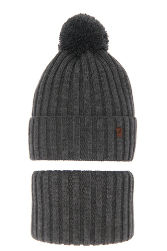 Jongens winter set, grijs, met garen pompon, Wiliam