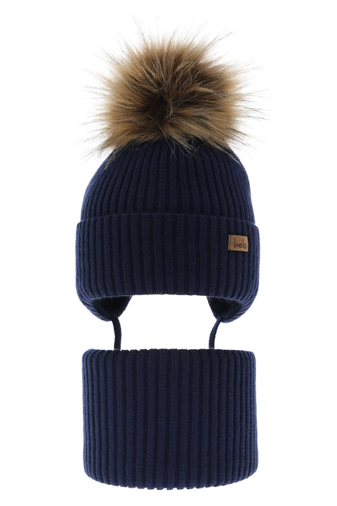 Jongens winter set, donkerblauw, met garen pompon, Bergo