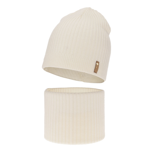 Meisjes herfst/lente set muts en buissjaal, cremewit, 100% Merino Wol, Chelsie