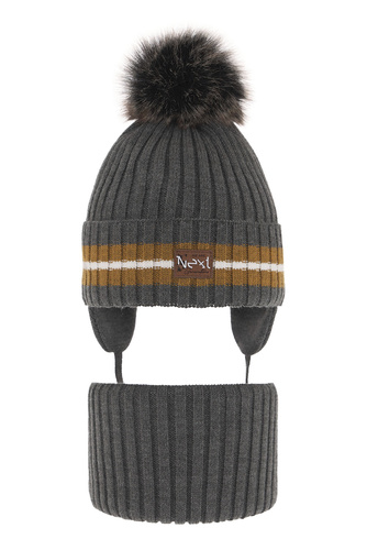 Jongens winter set, grijs, met garen pompon, Echo