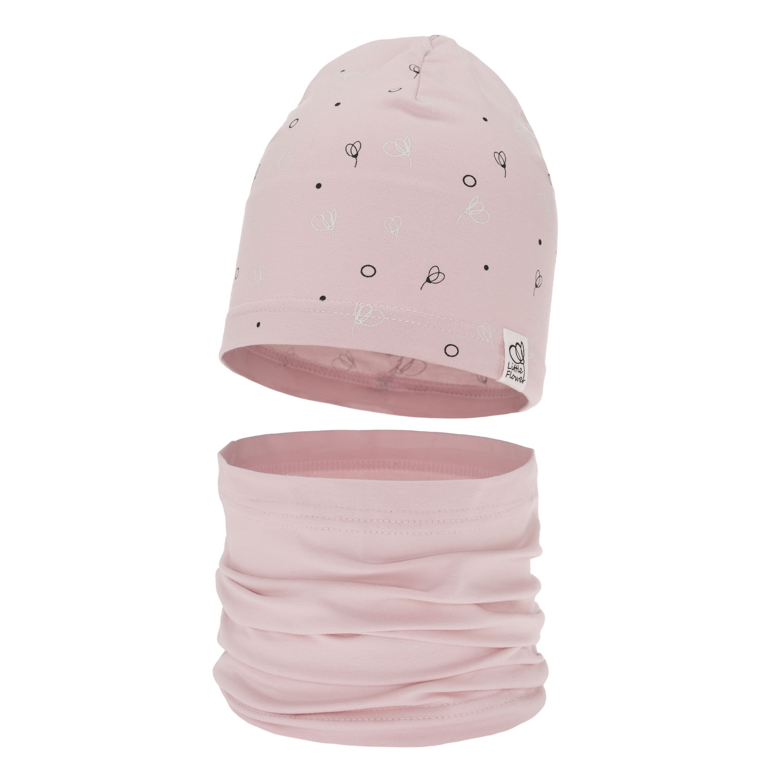 Meisjes herfst/lente set muts en buissjaal, roze, katoenen, Fiora