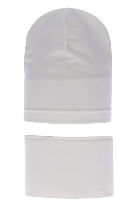 Meisjes herfst/lente set muts en buissjaal, creme, katoenen, Hazelka