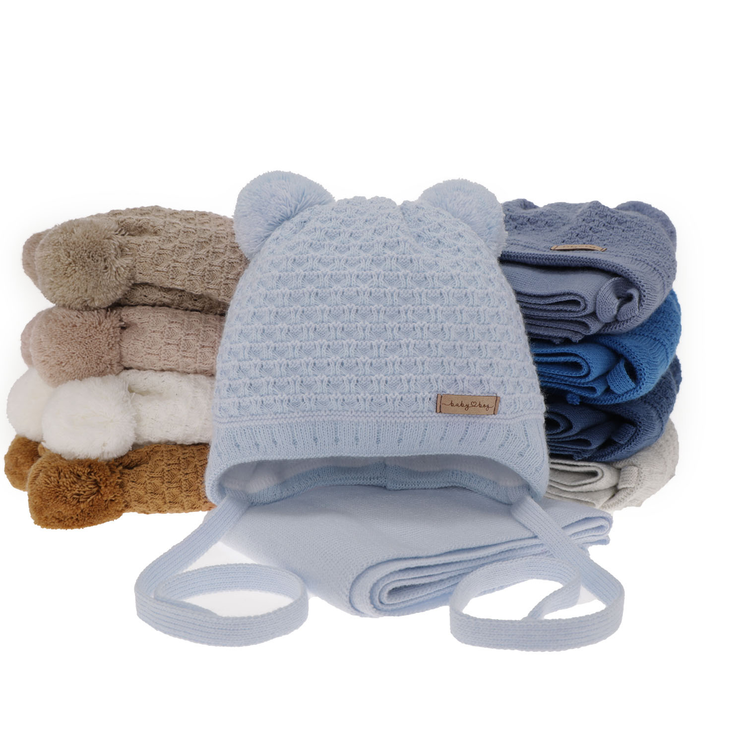 Jongens winter set, grijs, met twee pompons garen, met bindkoorden, Franki