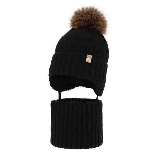 Jongens winter set, zwart, met garen pompon, Kayen