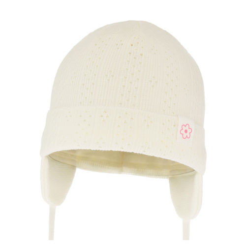 Meisjes herfst/lente muts, creme, met bindkoorden, Lucrezia