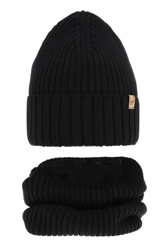 Meisjes winter set muts en buissjaal, zwart, met merinowol, Mesalia