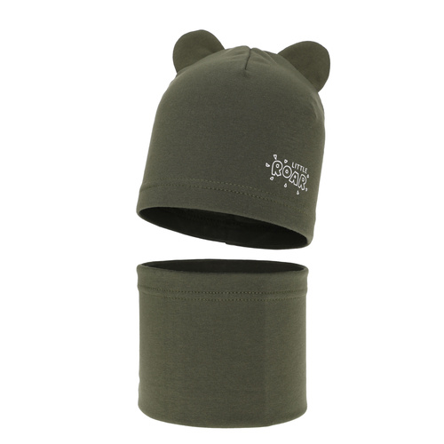 Jongens herfst/lente set muts en buissjaal, khaki, Cymes