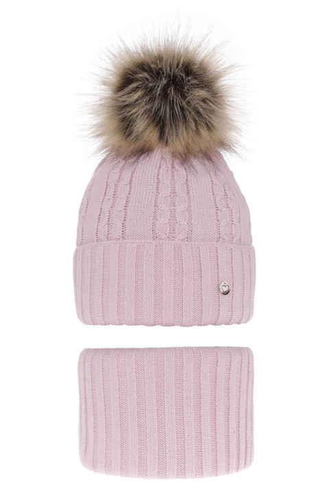 Meisjes winter set (muts en sjaal), lila, met garen pompon, Felia