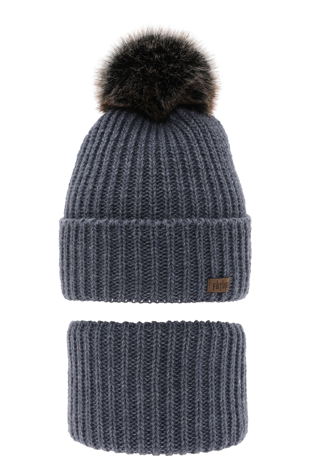 Jongens winter set muts en sjaal, blauw, met garen pompon, Wonder