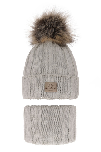 Meisjes winter set, grijs, met garen pompon, Kaliope