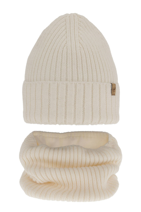 Meisjes winter set muts en buissjaal, crème, met merinowol, Mesalia